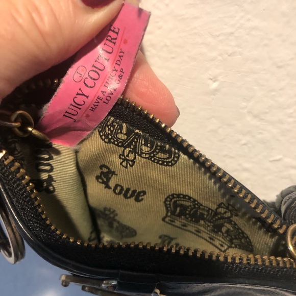 Juicy Couture Black Coin Purse with Brass Emblem & Black Tassel Leather 3"x4.75" - Picture 6 of 9
